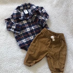 Carter’s tan & blue plaid top w/ corduroy joggers